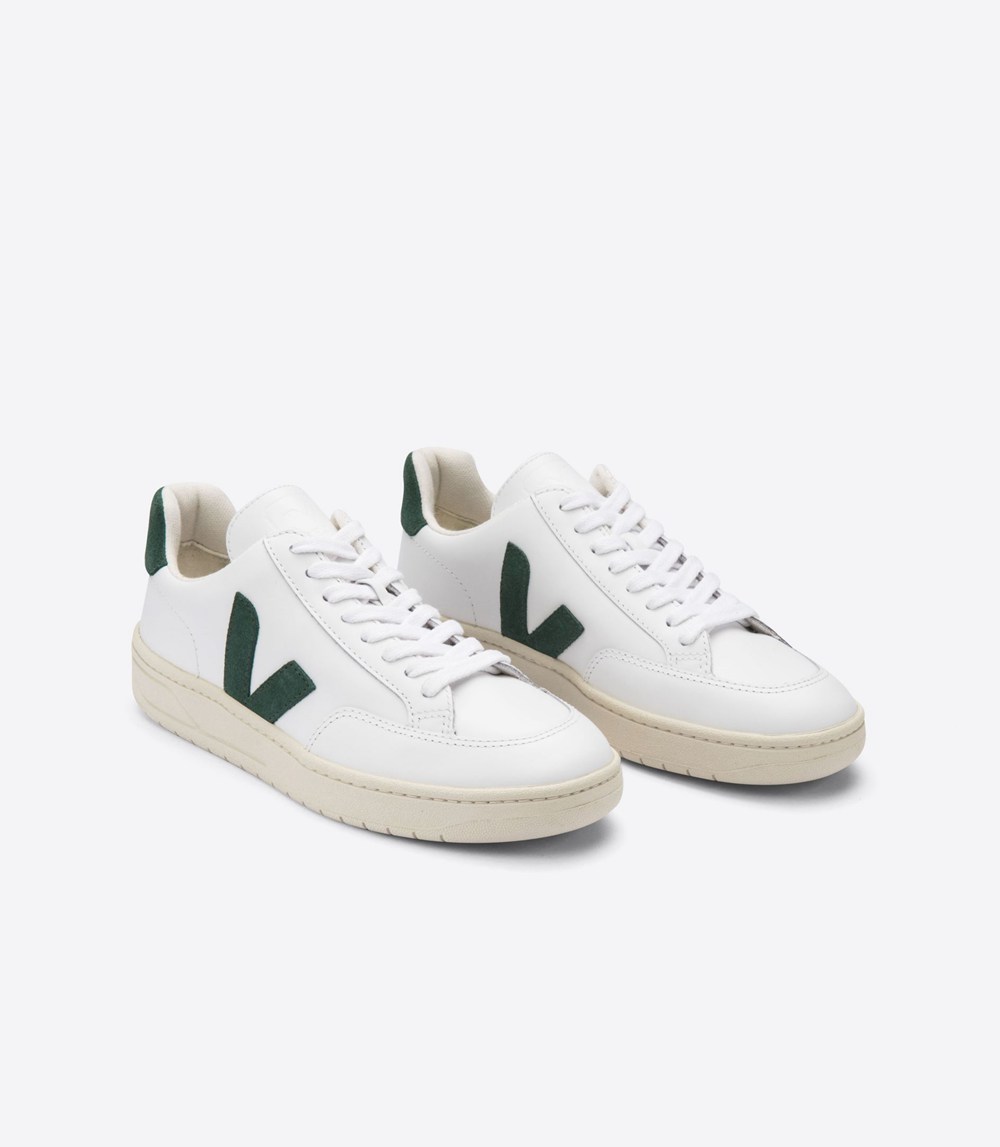 Veja Sneakers Dam - V-12 Läder - Vita/Gröna - 452176-BIF